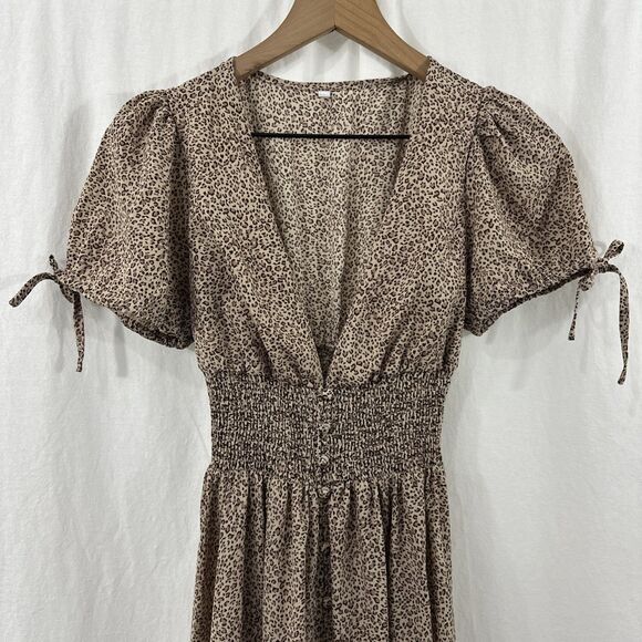 Unbranded Cheetah Print Smocked Waist Button Front Maxi Dress Size S Coquette - Picture 4 of 13